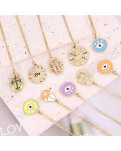 New Geometric Cross Stainless Steel Eye Necklace Drip Oil Color Zirconium Jewelry