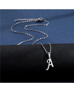 Wholesale Female Stainless Steel Glossy Smooth 26 Letter Clavicle Chain Necklace-A