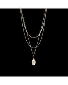 Flower Romantic Beads Oval Three-layer Cross Clavicle Chain Necklace