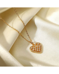 European And American 18K Gold-plated Cubic Zircon Heart Pendant Stainless Steel Necklace Jewelry