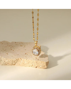 New 18k Gold-plated Stainless Steel Jewelry Oval White Cubic Zirconia Pendant Necklace