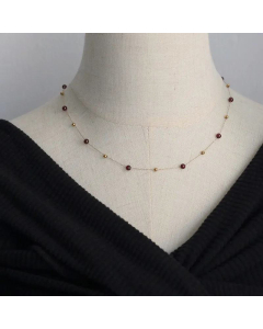 Fashion Necklace With Gold Bead Chain Natural Garnet Short Titanium Steel