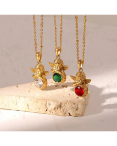 Fashion Stainless Steel Necklace  With Angel Round Bright Color Zircon 