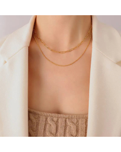European And American Simple Double layered Titanium Steel Necklace-Gold Color