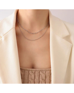 European And American Simple Double layered Titanium Steel Necklace-Steel Color