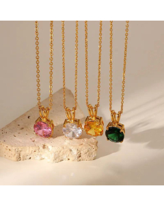 18K Gold-plated Stainless Steel Gemstone Pendant Necklace