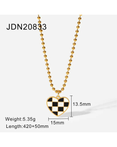 New Small Round Bead Necklace 18K Gold Classic Checkerboard Pendant Stainless Steel Necklace