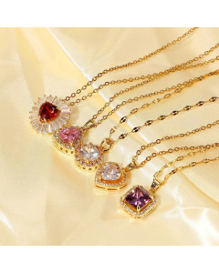Fashion Stainless Steel Chain Micro-Inlaid Zircon Purple Square Zircon Pendant Necklace