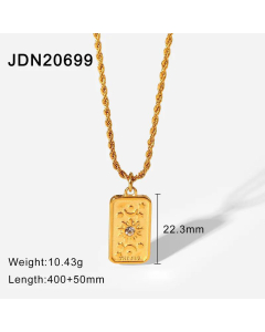 Fashion Stainless Steel Square Sun Star Sign Pendant Necklace