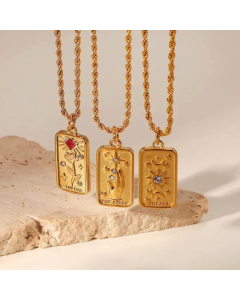 Fashion Stainless Steel Square Sun Star Sign Pendant Necklace