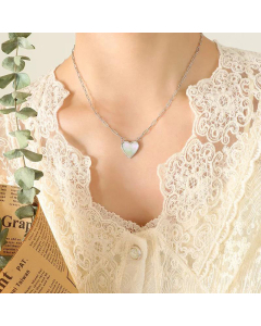Minimalism Heart White Sea Shell Pendant Titanium Steel Necklace