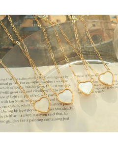 Minimalism Heart White Sea Shell Pendant Titanium Steel Necklace