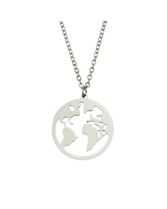 Fashion Geometric Stainless Steel World Map Pendant Glossy Three-Dimensional Creative Necklace Steel