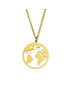 Fashion Geometric Stainless Steel World Map Pendant Glossy Three-Dimensional Creative Necklace