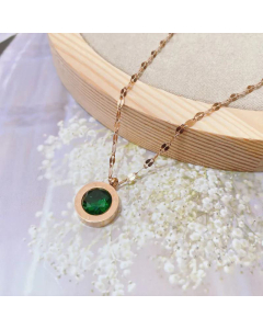 Fashion Personality Inlaid Emerald Titanium Steel Necklace