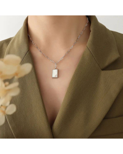 Buckle Squar Shell Pendant Niche Titanium Steel Necklace