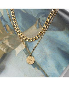 Retro Queen Portrait Round Brand Multi-Layered Detachable Titanium Steel Necklace