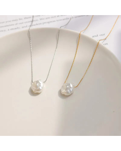 Baroque Irregular Pearl Clavicle Necklace Titanium Steel Necklace_colorza_2