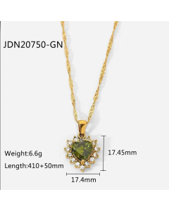 Women Inlaid Zircon Heart Necklace Stainless Steel Jewelry
