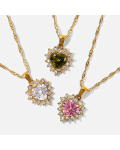 Women Inlaid Zircon Heart Necklace Stainless Steel Jewelry
