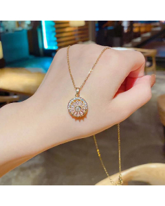 Fashion Circle Pink Zircon Rotating Pendant Titanium Steel Necklace