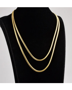 Fashion Titanium Steel 18K Gold Double Layer Necklace Oval Snake Chain 
