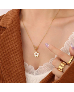 18K Gold-Plated Titanium Steel Female Korean OT Buckle With Shell Flower Pendant Necklace