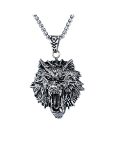 Retro Jewelry Punk Rock Personality Stainless Steel Pendant Titanium Steel Wolf Head Men Necklace