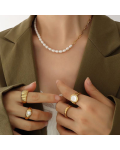 Fashion Pearl Stitching Titanium Steel Necklace Perclip Chain With Pearl 