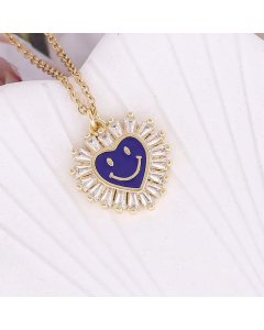 Zircon Heart Dripping Oil Smiley Face Personality Pendant Necklace
