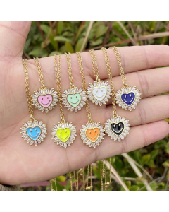 Zircon Heart Personality Dripping Oil Smiley Face Pendant Necklace