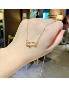 Fashion Micro-Inlaid Zircon Pin Pendant Titanium Steel  Clavicle Chain