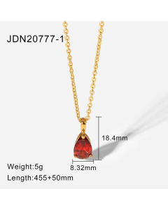 Simple 18K Gold-Plated Color Zircon Stainless Steel Drop-Shaped Pendant Necklace