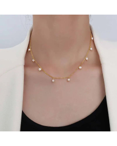 Temperament Titanium Steel Plated 18K Gold Freshwater Pearl Stitching Necklace Jewelry