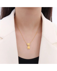 Fashion Titanium Steel Plated 18K Gold Necklace Bear Pendant Necklace Clavicle Chain