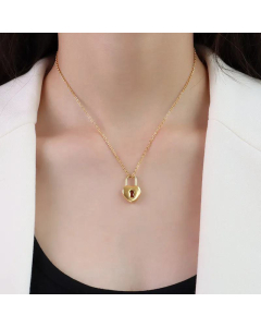 Fashion Key Heart Lock Set Pendant Necklace Titanium Steel 18K Gold Plated Clavicle Chain