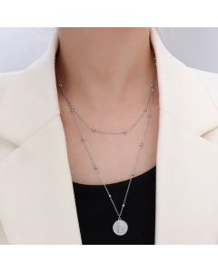 Fashion Double Layer Titanium Steel Pendant Necklace Plated 18K Gold Station Chain Necklace