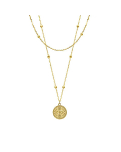 Fashion Double Layer Titanium Steel Pendant Necklace Plated 18K Gold Station Chain Necklace