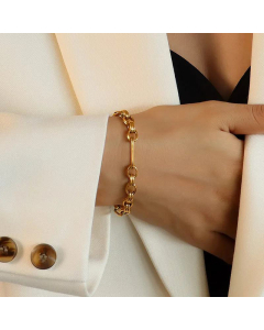 Chocker Necklace Bracelet Set Titanium Steel 18K Gold Jewelry 