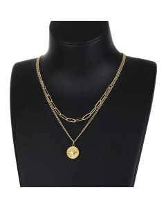 Trendy Sun Embossed Round Necklace Fashion Sweater Chain Stainless Steel Clavicle Chain