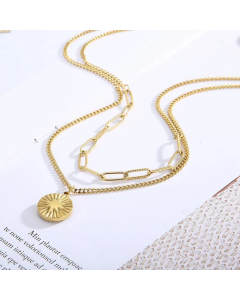 Trendy Sun Embossed Round Necklace Fashion Sweater Chain Stainless Steel Clavicle Chain