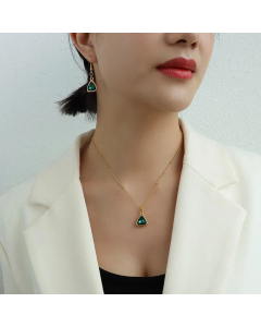 European And American Red Zircon Emerald Green Crystal Stone Earrings Necklace Set