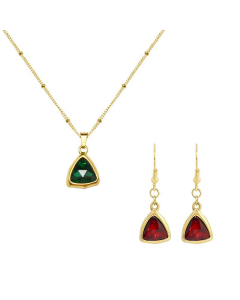 European And American Red Zircon Emerald Green Crystal Stone Earrings Necklace Set