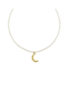 Retro Baroque Freshwater Pearl Clavicle Chain Titanium Steel Crescent Necklace_colorza_1
