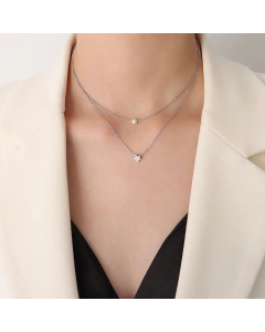 Five-Pointed Star Pendant Imitation Pearl Necklace Double Layered Titanium Steel Clavicle Chain