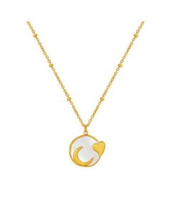 Retro White Sea Shell Moon Heart Pendant Round Brand Titanium Steel Station Chain Necklace