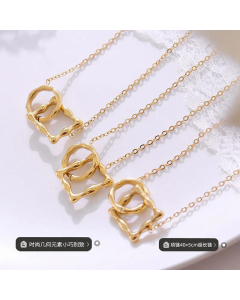 European And American Geometric Ring Square Interlocking Pendant Titanium Steel Necklace_colorza_1