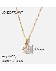 Necklace With Stainless Steel Large Square Zirconium Pendant Fine Jewelry