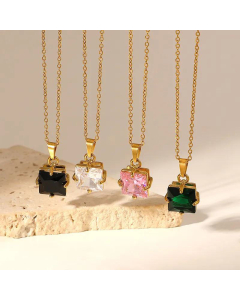Necklace With Stainless Steel Large Square Zirconium Pendant Fine Jewelry