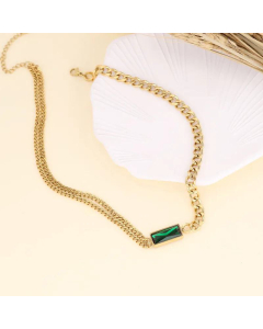 Cross-Border New Retro Stainless Steel Necklace Emerald Pendant Niche Clavicle Chain